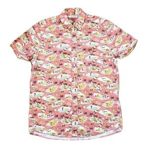 Gustin Hawaiian Button Up Sz Medium USA Made Mens Short Sleeve Shirt 100% Cotton